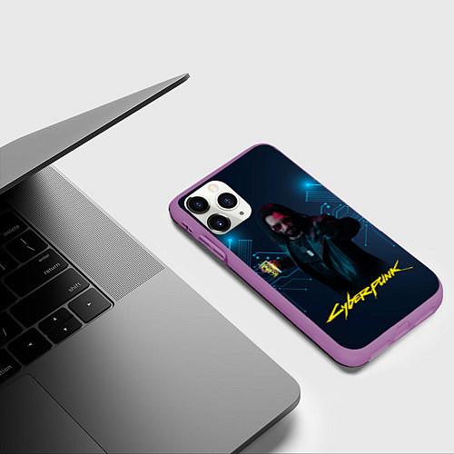 Чехол iPhone 11 Pro матовый Johnny Cyberpunk2077 / 3D-Фиолетовый – фото 3