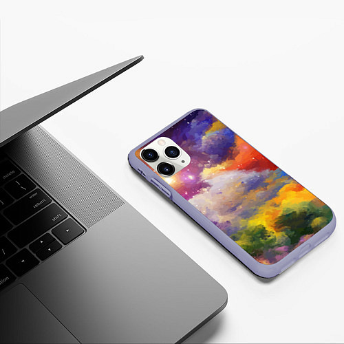 Чехол iPhone 11 Pro матовый Красочный горный пейзаж Грузия Colorful mountain l / 3D-Светло-сиреневый – фото 3