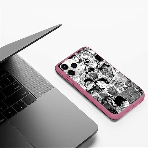 Чехол iPhone 11 Pro матовый Дорохэдоро pattern / 3D-Малиновый – фото 3