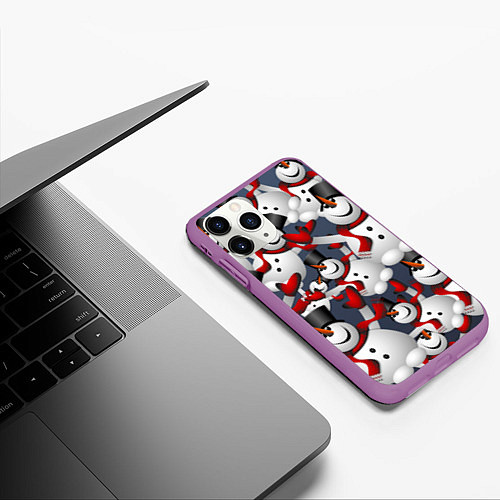 Чехол iPhone 11 Pro матовый ВОЗДУШНЫЕ СНЕГОВИКИ / 3D-Фиолетовый – фото 3