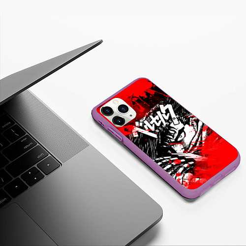 Чехол iPhone 11 Pro матовый БЕРСЕРК - BERSERK БРЫЗГИ / 3D-Фиолетовый – фото 3