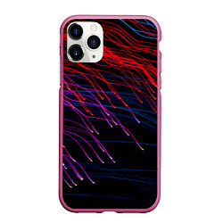 Чехол iPhone 11 Pro матовый Цветные неоновые линии на чёрном фоне Colored neon, цвет: 3D-малиновый