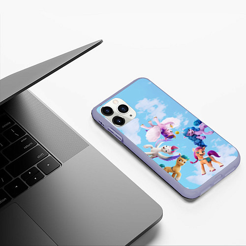 Чехол iPhone 11 Pro матовый My Little Pony летают в облаках / 3D-Светло-сиреневый – фото 3