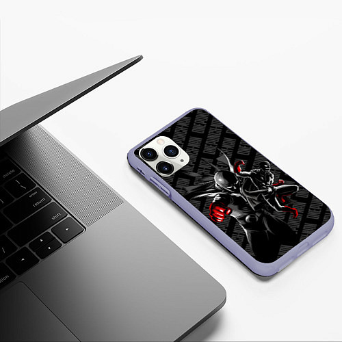 Чехол iPhone 11 Pro матовый Ванпанчмен в черных тонах / 3D-Светло-сиреневый – фото 3