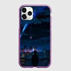 Чехол iPhone 11 Pro матовый Мальчик смотрит в небо, цвет: 3D-фиолетовый