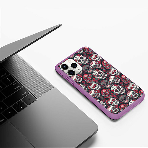 Чехол iPhone 11 Pro матовый День мертвых Черепа Мексика / 3D-Фиолетовый – фото 3