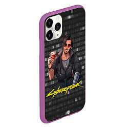 Чехол iPhone 11 Pro матовый Cyberpunk2077 Джонни с бокалом, цвет: 3D-фиолетовый — фото 2