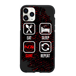 Чехол iPhone 11 Pro матовый Eat, Sleep, Mass Effect, Repeat, цвет: 3D-черный