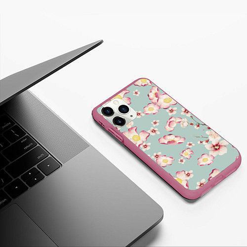 Чехол iPhone 11 Pro матовый Цветы Дицы / 3D-Малиновый – фото 3