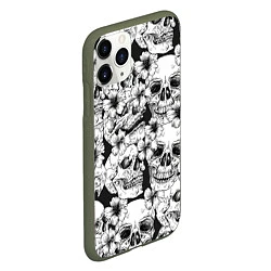 Чехол iPhone 11 Pro матовый Чёрно белые черепа и маки, цвет: 3D-темно-зеленый — фото 2