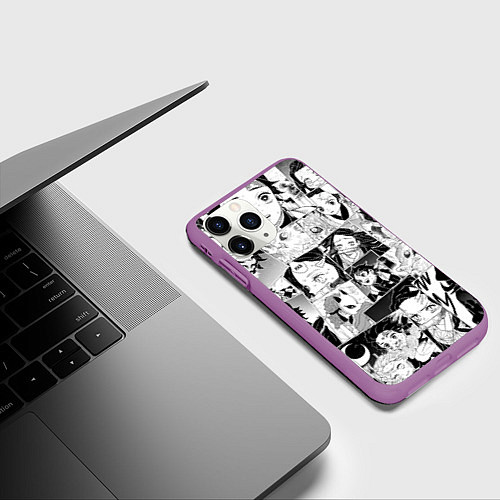 Чехол iPhone 11 Pro матовый Клинок рассекающий демонов паттерн / 3D-Фиолетовый – фото 3