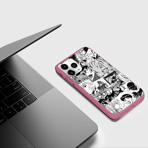 Чехол iPhone 11 Pro матовый Евангелион паттерн / 3D-Малиновый – фото 3