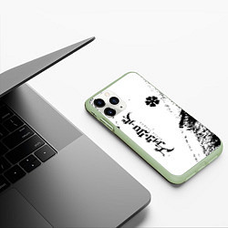 Чехол iPhone 11 Pro матовый Black clover чёрный клевер вертикальная надпись, цвет: 3D-салатовый — фото 2