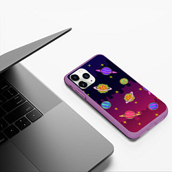 Чехол iPhone 11 Pro матовый Pizza in Space, цвет: 3D-фиолетовый — фото 2