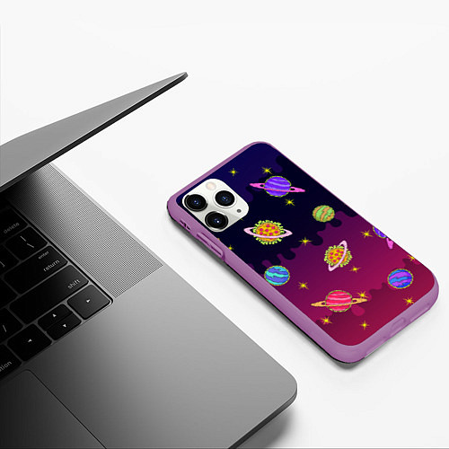 Чехол iPhone 11 Pro матовый Pizza in Space / 3D-Фиолетовый – фото 3