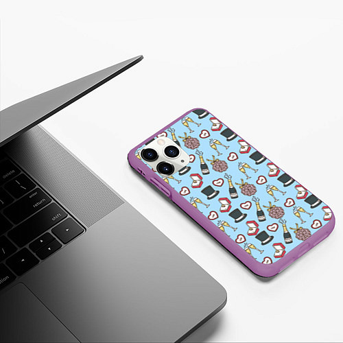 Чехол iPhone 11 Pro матовый Свадебный паттерн / 3D-Фиолетовый – фото 3
