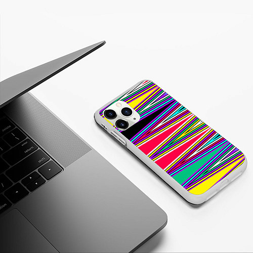 Чехол iPhone 11 Pro матовый Разноцветный радужный полосатый принт / 3D-Белый – фото 3