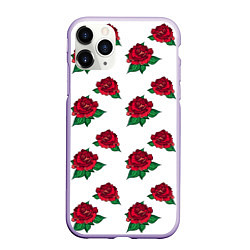 Чехол iPhone 11 Pro матовый Цветы Красные Розы На Белом Фоне, цвет: 3D-светло-сиреневый