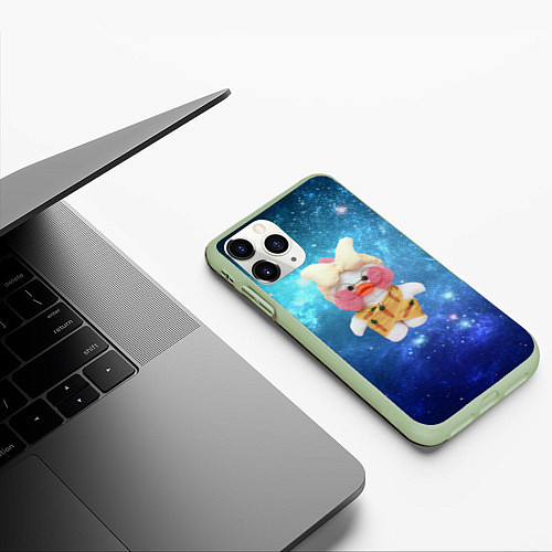 Чехол iPhone 11 Pro матовый Lalafanfan Duck в космосе / 3D-Салатовый – фото 3