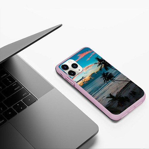 Чехол iPhone 11 Pro матовый Вечерний остров / 3D-Розовый – фото 3
