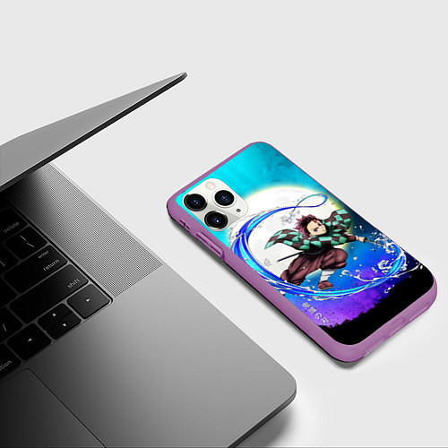 Чехол iPhone 11 Pro матовый Клинок, рассекающий демонов Танджиро Tanjiro / 3D-Фиолетовый – фото 3