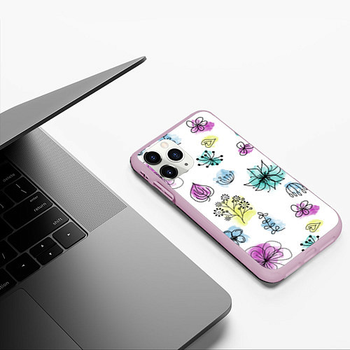 Чехол iPhone 11 Pro матовый Абстрактные цветы на акварельном фоне / 3D-Розовый – фото 3
