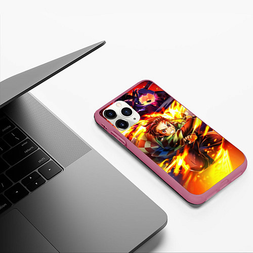 Чехол iPhone 11 Pro матовый Клинок, рассекающий демонов Demon Slayer / 3D-Малиновый – фото 3