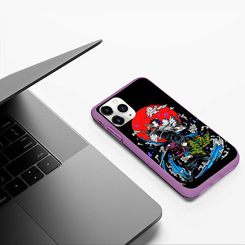 Чехол iPhone 11 Pro матовый Шинобу Кочо Гию Томиока КЛИНОК РАССЕКАЮЩИЙ ДЕМОНОВ / 3D-Фиолетовый – фото 3