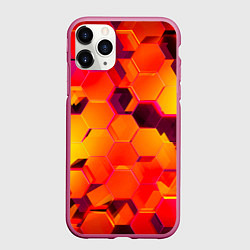 Чехол iPhone 11 Pro матовый НЕОНОВЫЕ ГРАДИЕНТНЫЕ 3D гексаэдры, цвет: 3D-малиновый
