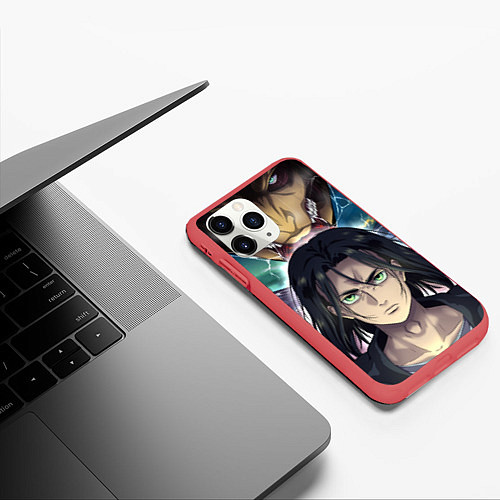 Чехол iPhone 11 Pro матовый Эрен и Девять Титанов / 3D-Красный – фото 3