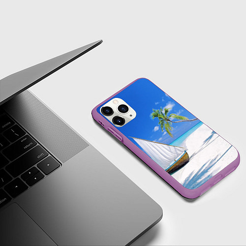 Чехол iPhone 11 Pro матовый Island of hawaii / 3D-Фиолетовый – фото 3