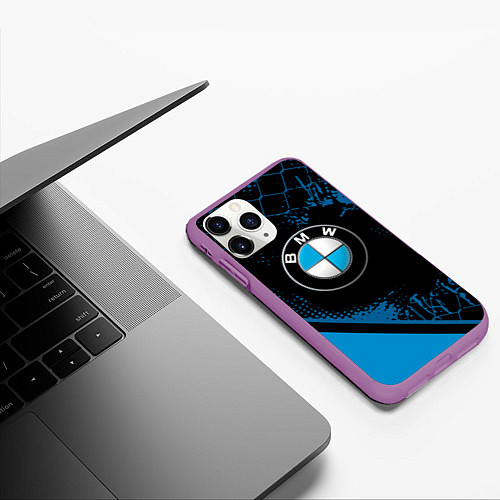 Чехол iPhone 11 Pro матовый BMW : БМВ ЛОГО / 3D-Фиолетовый – фото 3