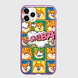 Чехол iPhone 11 Pro матовый Pop art shiba inu, цвет: 3D-фиолетовый