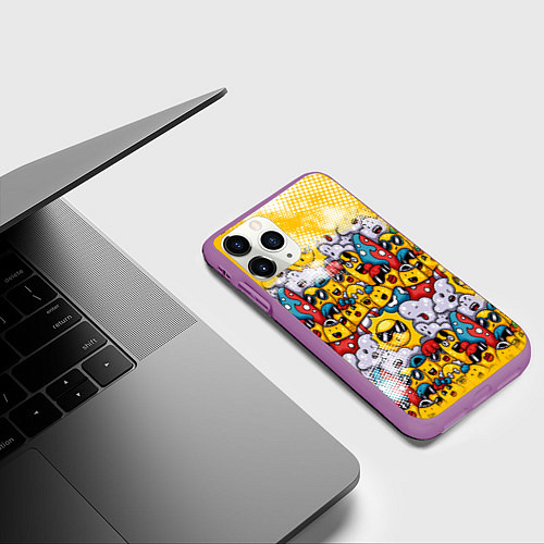 Чехол iPhone 11 Pro матовый Семья смайлов / 3D-Фиолетовый – фото 3