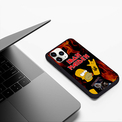 Чехол iPhone 11 Pro матовый Iron Maiden Гомер Симпсон Рокер / 3D-Черный – фото 3