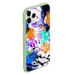 Чехол iPhone 11 Pro матовый Брызги и мазки разноцветных красок на белом фоне, цвет: 3D-салатовый — фото 2