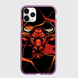 Чехол iPhone 11 Pro матовый Голова красного быка, цвет: 3D-фиолетовый