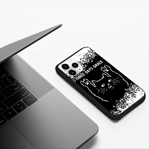 Чехол iPhone 11 Pro матовый Группа Three Days Grace и Рок Кот / 3D-Черный – фото 3
