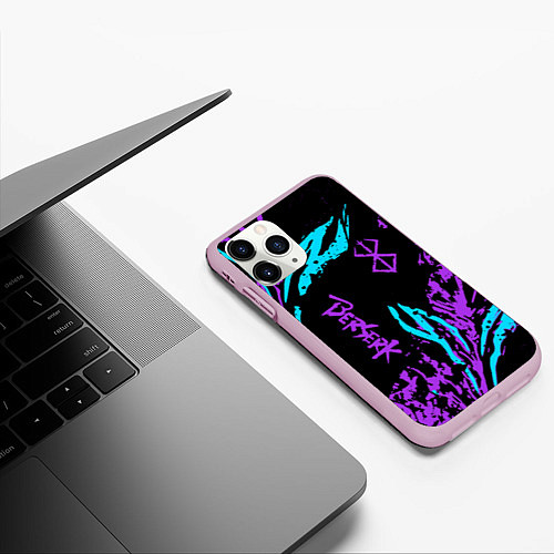 Чехол iPhone 11 Pro матовый Berserk bleck mask neon / 3D-Розовый – фото 3