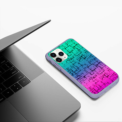 Чехол iPhone 11 Pro матовый Абстрактный узор на розово-бирюзовом градиентном ф / 3D-Светло-сиреневый – фото 3