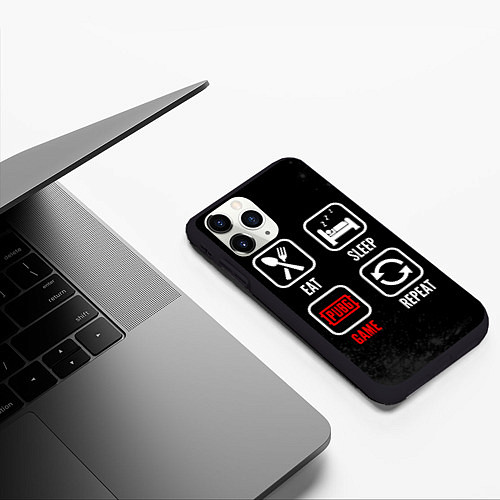 Чехол iPhone 11 Pro матовый Eat, Sleep, PUBG, Repeat / 3D-Черный – фото 3