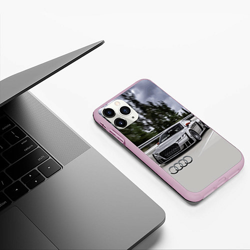 Чехол iPhone 11 Pro матовый Ауди на скоростном шоссе Audi on the expressway / 3D-Розовый – фото 3