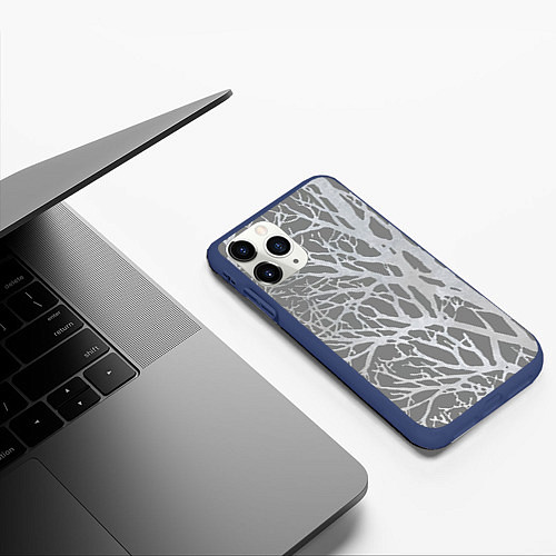 Чехол iPhone 11 Pro матовый Сomposition of branches Композиция из веток / 3D-Тёмно-синий – фото 3