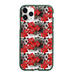 Чехол iPhone 11 Pro матовый Красные абстрактные цветы, цвет: 3D-темно-зеленый