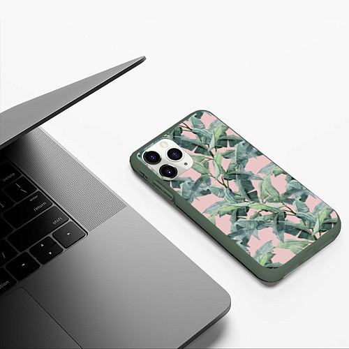 Чехол iPhone 11 Pro матовый Листья Пальм Нарисованные Карандашом / 3D-Темно-зеленый – фото 3