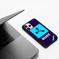 Чехол iPhone 11 Pro матовый Символ Rust в неоновых цветах на темном фоне, цвет: 3D-черный — фото 2