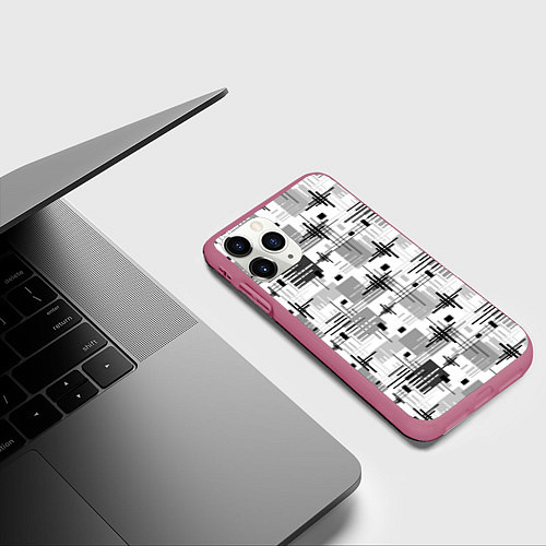 Чехол iPhone 11 Pro матовый Черно белый ретро геометрический узор / 3D-Малиновый – фото 3