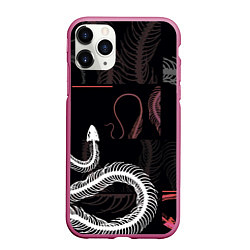 Чехол iPhone 11 Pro матовый Скелет змеи Snake skeleton, цвет: 3D-малиновый