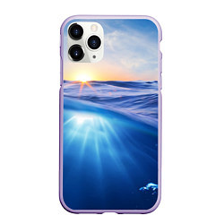 Чехол iPhone 11 Pro матовый Грань между небом и водой, цвет: 3D-светло-сиреневый