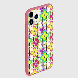 Чехол iPhone 11 Pro матовый Цветочный ретро узор в неоновых тонах, цвет: 3D-малиновый — фото 2
